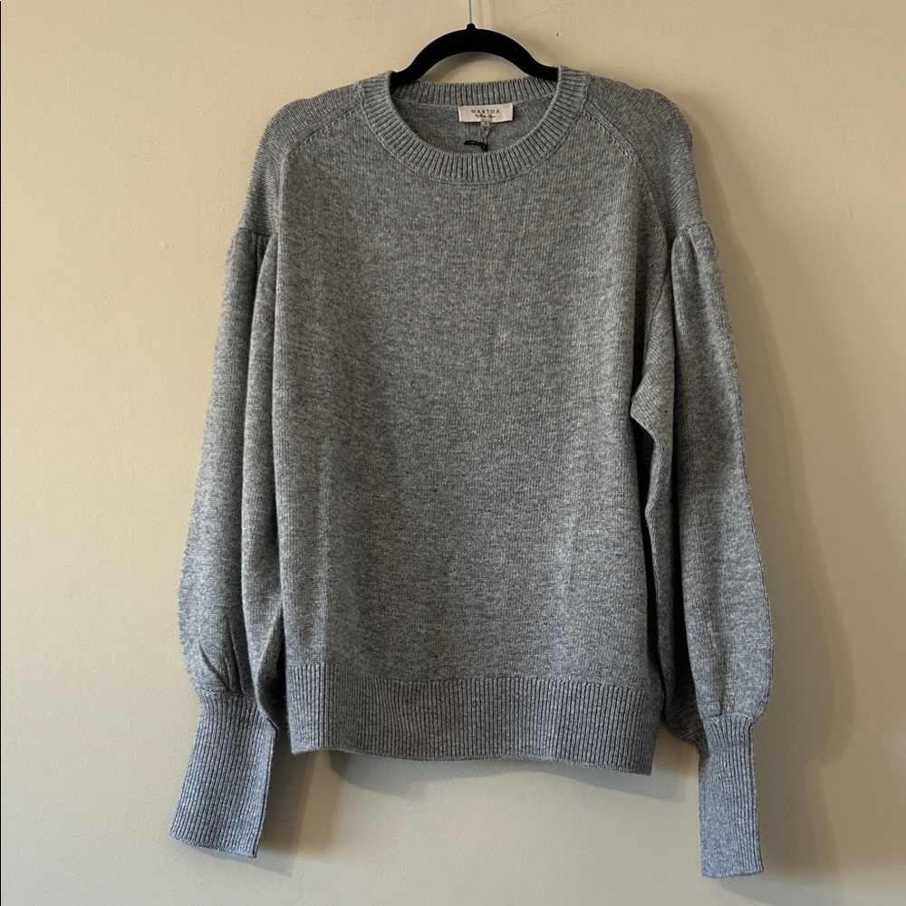 New Martha Stewart Wool Cashmere Large Sweater Bishop Ballon Sleeve Heather Gray - Picture 10 of 11